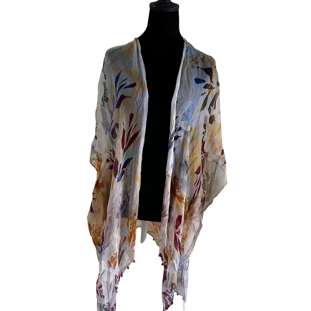 Soft Surroundings Cardigan Duster Sheer Kimono Floral Beaded Hem Boho Style - Picture 3 of 9